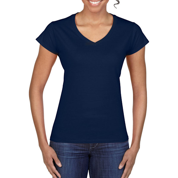Gildan Ladies Soft Style Kortärmad V-ringad T-shirt L Marinblå Navy L