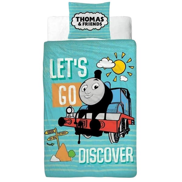 Thomas & Vänner Barn/Kids Let´s Go Discover Vändbart Påslakan Green/White Toddler
