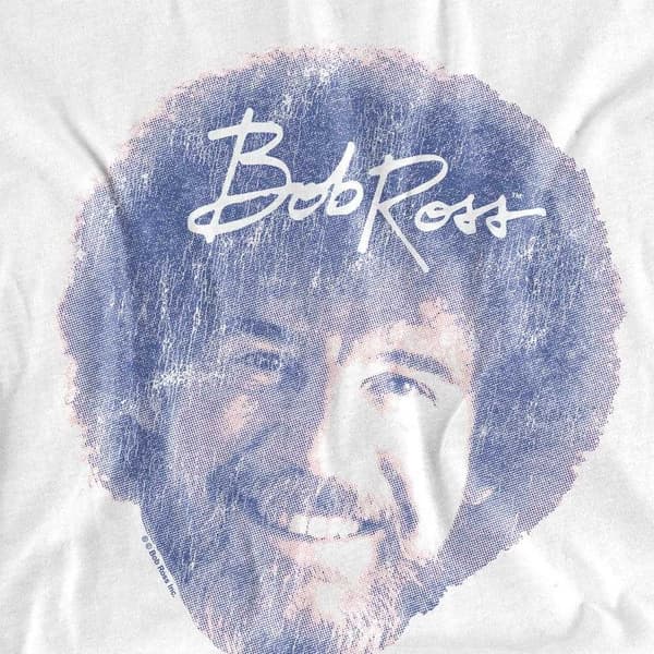 Bob Ross T-shirt med ansiktsmotiv för dam, vanlig passform, L, vit White L