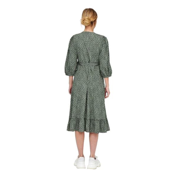 Only Dam Olivia Abstrakt V-ringad Puffärm Omlottklänning Balsam Green 8 UK