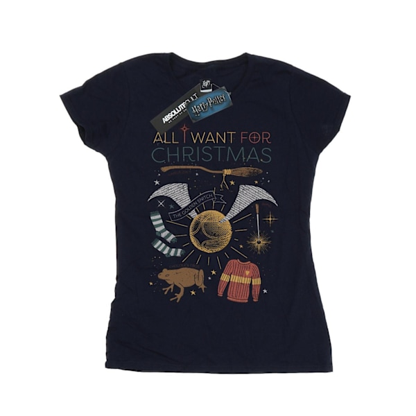 Harry Potter Dam/Kvinnor All I Want For Christmas Bomull T-Sh Navy Blue M