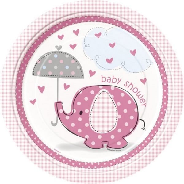 Unika fest 9 tums rosa tallrikar - Umbrellaphants One Size Rosa/ Pink/White One Size