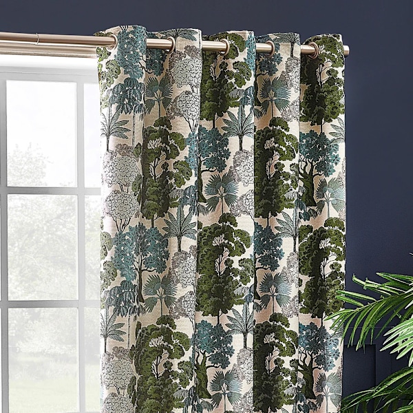 Wylder Woodlands Jacquard Blommiga Öglettgardiner 229cm x 229cm Green 229cm x 229cm