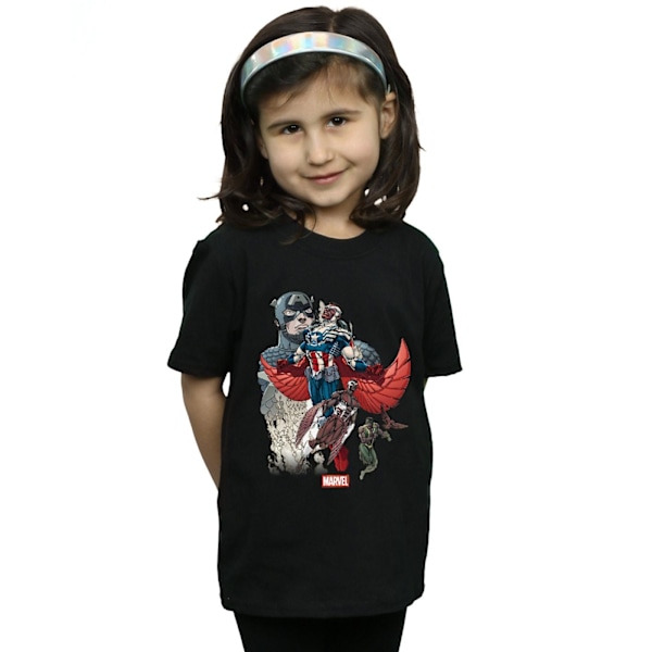 Marvel Girls Captain America Falcon Evolution Bomull T-shirt 3- Black 3-4 Years