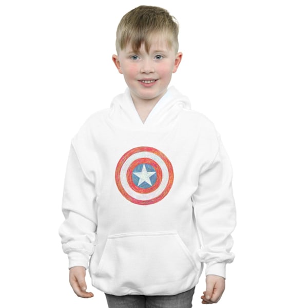 Marvel Boys Captain America Sketched Shield Hoodie 5-6 år Vit White 5-6 Years