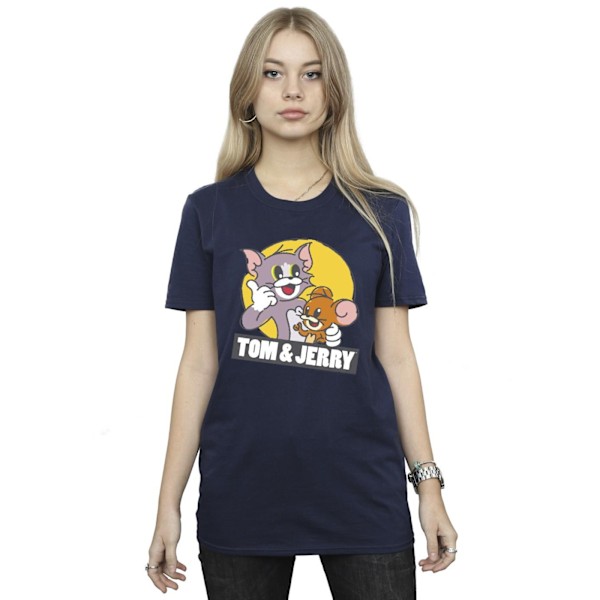 Tom And Jerry Dam/Damer Sketch Logo Bomull Boyfriend T-Shir Navy Blue XXL