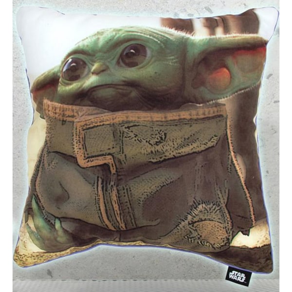 Star Wars: The Mandalorian Baby Yoda Fylld kudde 40cm x 40cm Green/White/Brown 40cm x 40cm
