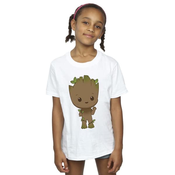 Marvel Girls I Am Groot Chibi Wave Pose T-shirt i bomull 7-8 år White 7-8 Years