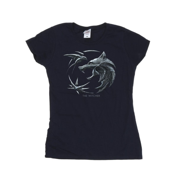 Netflix T-shirt i bomull för kvinnor/damer The Witcher Wolf Logotyp S Na Navy Blue S