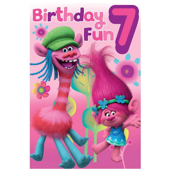 Trolls 7:e födelsedagskort, en storlek, rosa Pink One Size