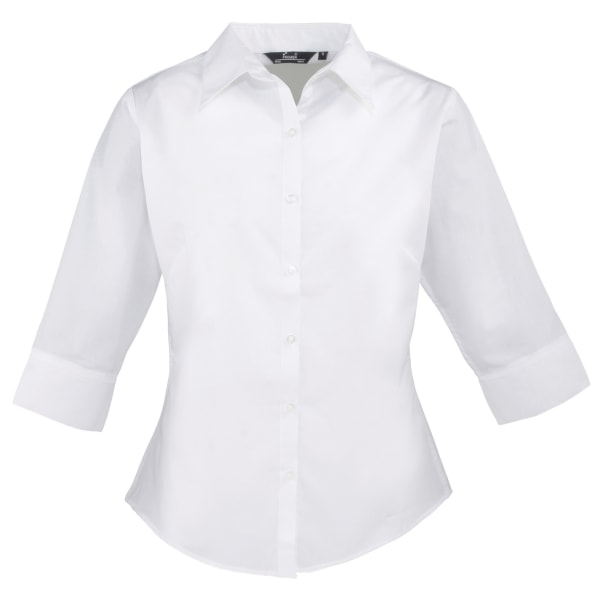 Premier 3/4-ärmad Poplin blus / Enkel arbetsskjorta 12 Vit White 12