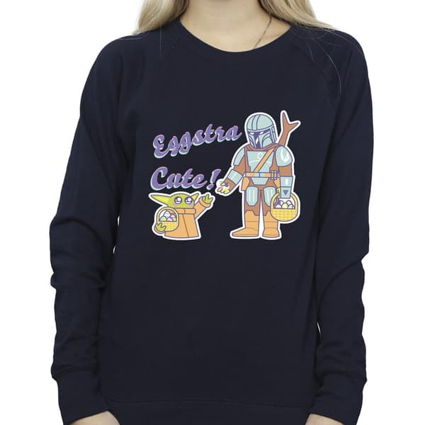 Star Wars Dam/Damer The Mandalorian Eggstra Cute Grogu Sweatshirt Navy Blue S