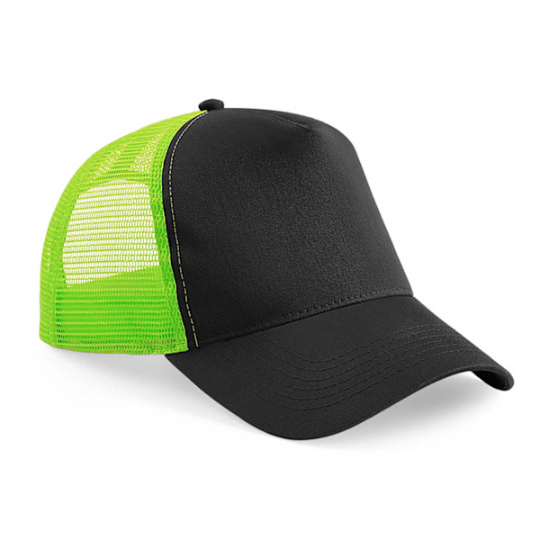Beechfield Herr Halv Mesh Trucker Cap / Huvudbonad En Storlek Svart Black/Lime Green One Size