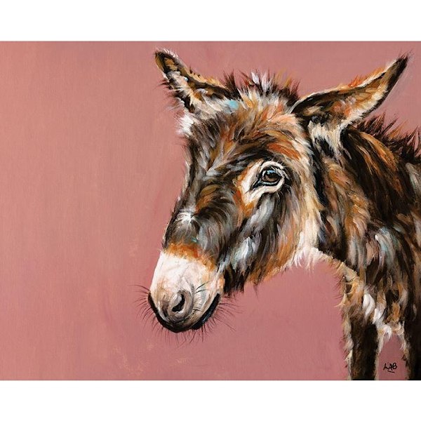 Louise Brown Delightful Donkey Inramad Duk Tryck 60cm x 80cm Pink/Brown 60cm x 80cm