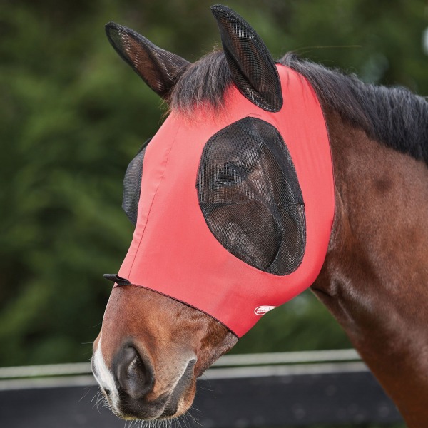 Weatherbeeta Deluxe Stretch Horse Flugmask med öron Liten ponny Red/Black Small Pony