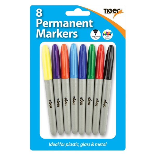 Tiger Stationery Permanent Marker (Pack om 8) One Size Multicol Multicoloured One Size
