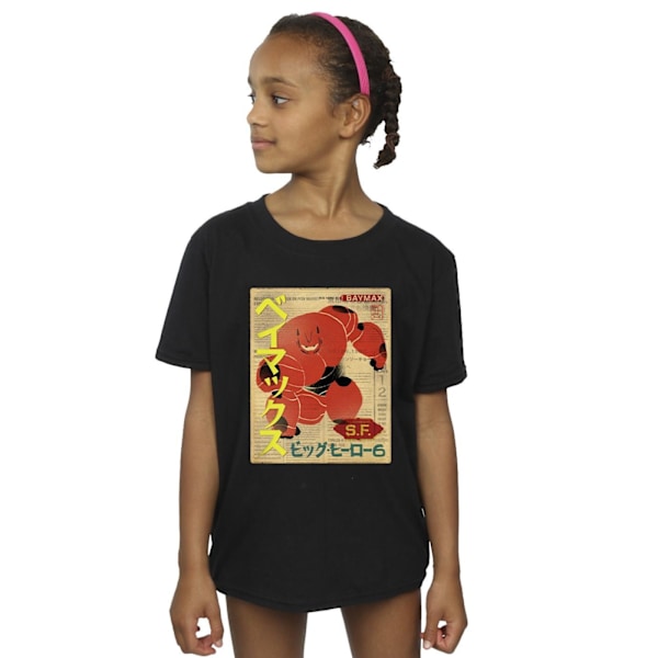 Disney Girls Big Hero 6 Baymax Baymax Newspaper Bomull T-shirt Black 9-11 Years