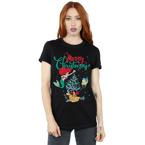 Disney Dam/Damer Princess Ariel God Jul Bomull Pojkvän T-shirt Black 4XL