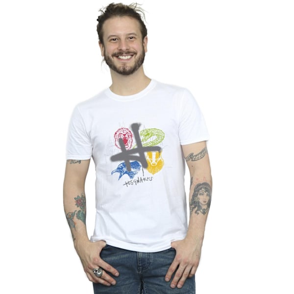 Harry Potter Emblems H Spray T-shirt för män, 4XL, vit White 4XL