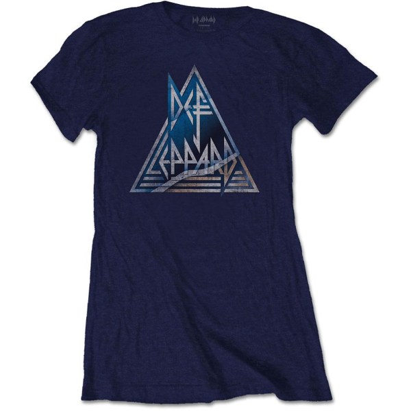 Def Leppard Dam/Dam Triangel T-shirt bomullslogotyp L Marinblå B Navy Blue L