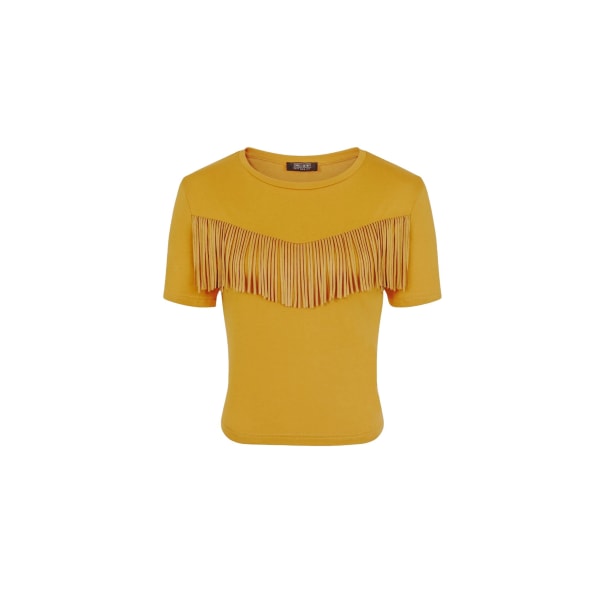Girls On Film Dam/Dam Rockferry Fringed T-Shirt 8 UK Must Mustard Yellow 8 UK