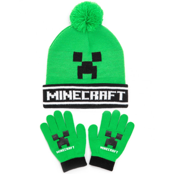 Minecraft Creeper Hat And Gloves Set One Size Grön/Svart Green/Black One Size