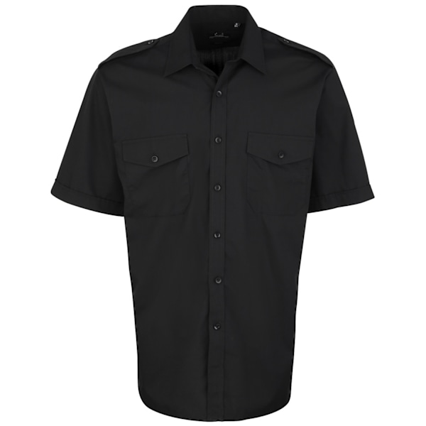 Premier Herr Kortärmad Pilot Plain Work Shirt 17 Svart Black 17