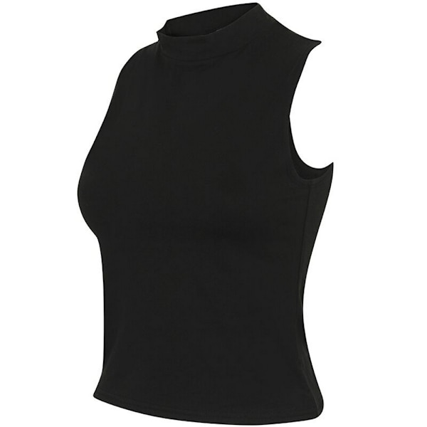 Skinni Fit Dam/Damer Hög Halsad Crop Ärmlös Väst Topp L B Black L