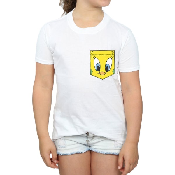 Looney Tunes Girls Tweety Pie Face Faux Pocket Bomull T-shirt 5 White 5-6 Years