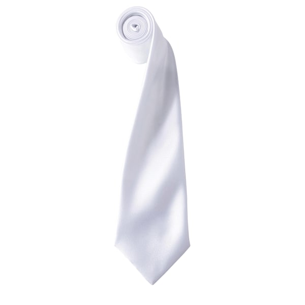 Premier Mens Plain Satin Tie (Narrow Blade) One Size White White One Size