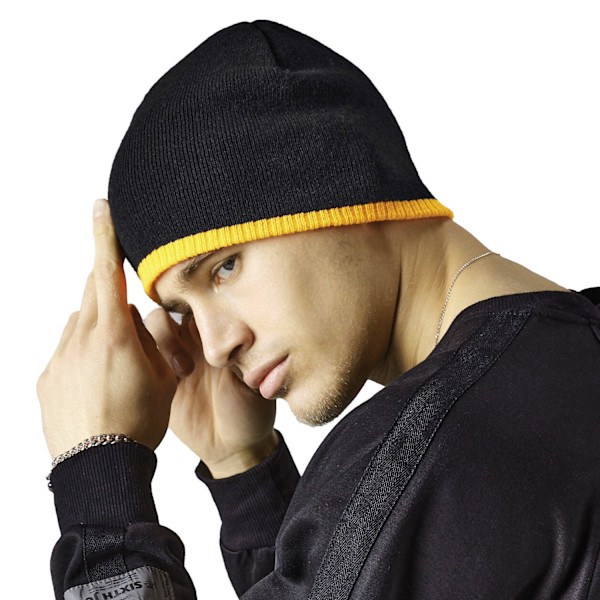 Beechfield Tvåfärgad Pull-On Beanie En Storlek Svart/Fluorescerande Gul Black/Fluorescent Yellow One Size