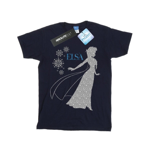 Disney Girls Frozen Elsa Christmas Silhouette bomull T-shirt 7- Navy Blue 7-8 Years