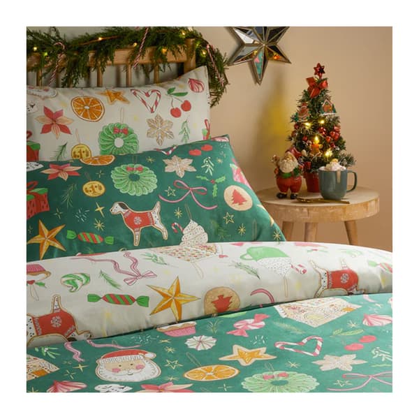 Duvet Day Festive Treats Vändbart Mjukt Tryckt Jul Emerald Double