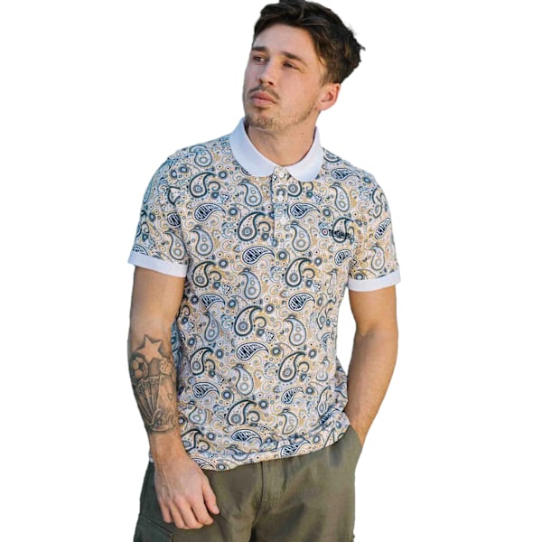 Lambretta Herr SS25 Paisley Märkes Polo Tröja XXL Vit/Marinblå White/Navy XXL