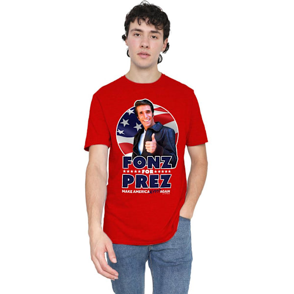 Happy Days Unisex Vuxen Fonz for Prez T-Shirt M Röd Red M
