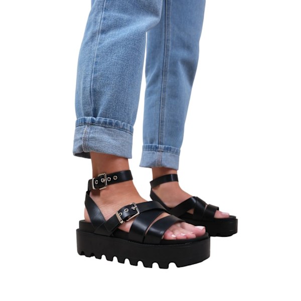 Where's That From Dam/Damer Layla Spänne Bred Plattform Sand Black 6 UK Wide