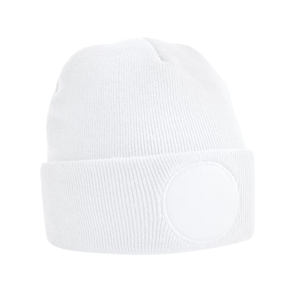 Beechfield Unisex Rund Stickad Mössa med Patch och Vikbar Kant, One Size Vit White One Size