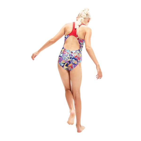 Speedo Digital Splashback baddräkt för flickor 13-14 år True Navy/Red/Blue Flame/Rose Viole 13-14 Years
