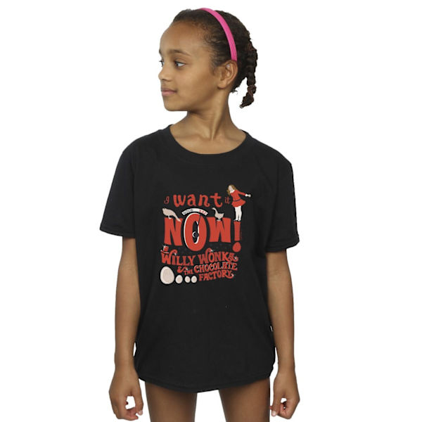 Willy Wonka Girls Verruca Salt I Want It Now Bomull T-shirt 12- Black 12-13 Years