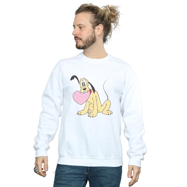 Disney Mens Pluto Love Heart Sweatshirt M Vit White M
