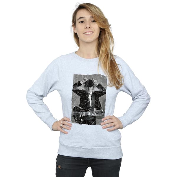 AC/DC Dam/Dam Angus Young Distressed Photo Sweatshirt L H Heather Grey L