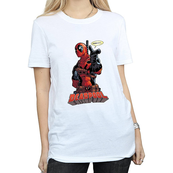 Deadpool Dam T-shirt för kvinnor/damer Hey You i bomull, pojkvänmodell, M, vit White M