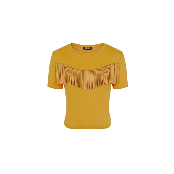 Girls On Film Womens/Ladies Rockferry Fringed T-Shirt 10 UK Mus Mustard Yellow 10 UK