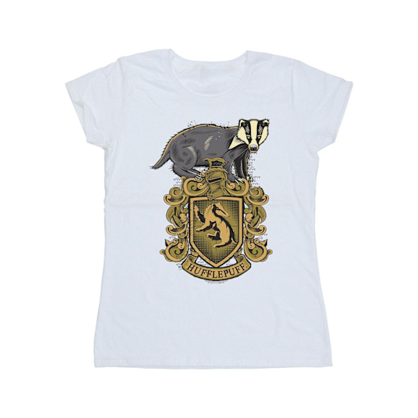 Harry Potter Dam/Kvinnor Hufflepuff Sketch Crest Bomull T-shirt White M