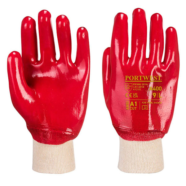 Portwest Unisex Vuxen A400 Stickad Manschett PVC Säkerhetshandskar L Röd Red L