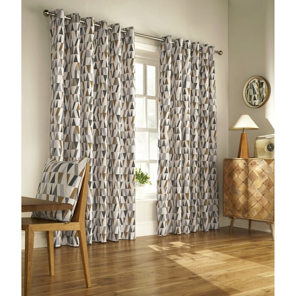 Furn Reno Ringtop Geometriska Öglegardiner 168cm x 183cm Charc Charcoal/Gold 168cm x 183cm