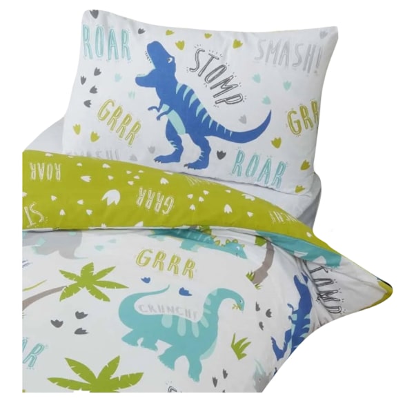 Rapport Barn/Barn Roarsome Dinosaur Påslakan Set Enkelsäng White/Green/Blue Single