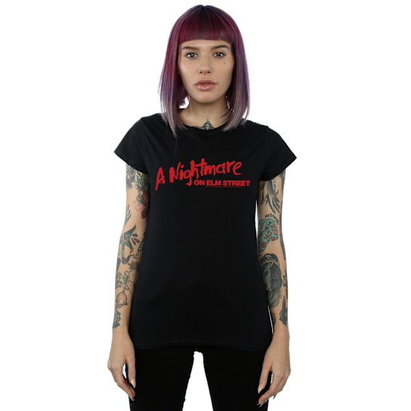 A Nightmare On Elm Street Dam/Kvinnor Röd Logotyp Bomull T-shirt Black XXL