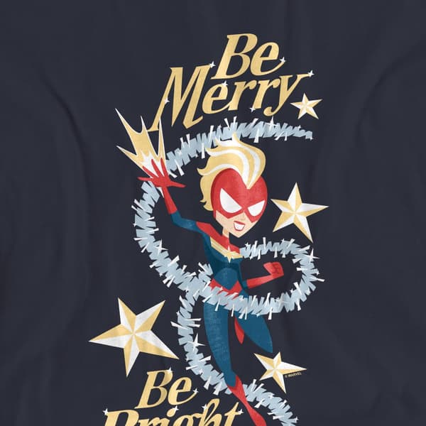 Captain Marvel Dam/Kvinnor Be Merry Be Bright T-Shirt L Deep Deep Navy L