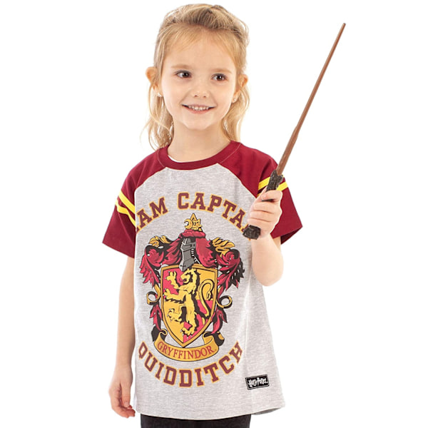 Harry Potter Officiell T-shirt för flickor Gryffindor Quidditch Team Captain Grey/Maroon 9-10 Years